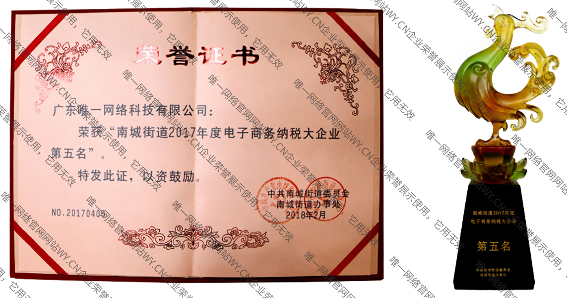南城街道2017年度電子商務(wù)納稅大企業(yè)第五名