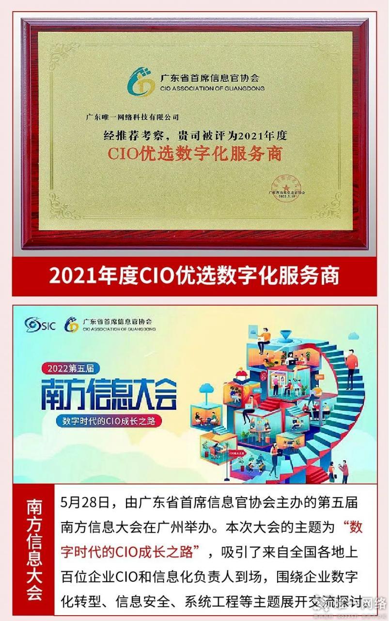 唯一網(wǎng)絡(luò)榮獲“2021年度CIO優(yōu)選數(shù)字化服務(wù)商”獎項！